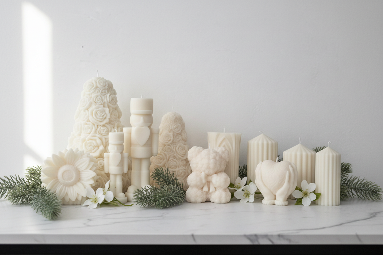 Skulpturkerzen naturbelassen – elegant & winterlich